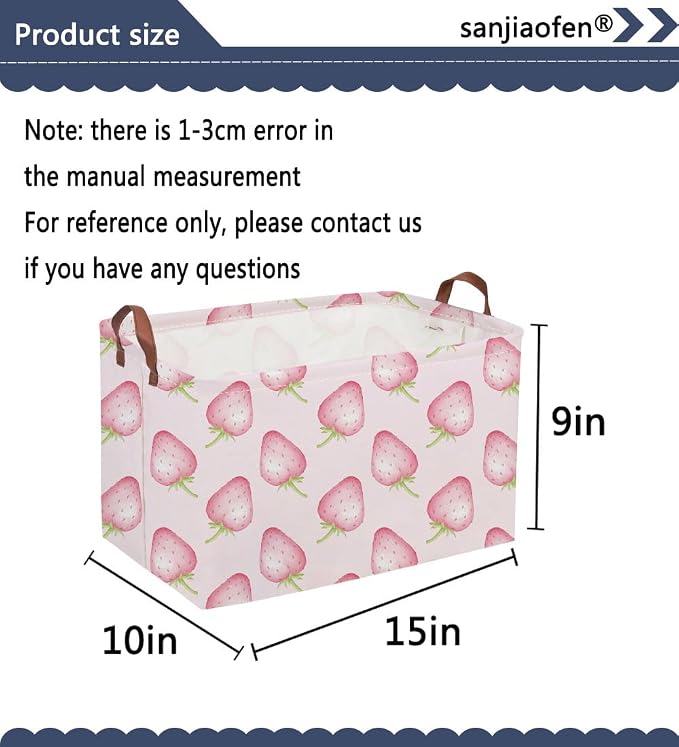 Sanjiaofeng Rectangular Kids Basket Pink Storage Bins, Strawberry Storage Basket - Image 2
