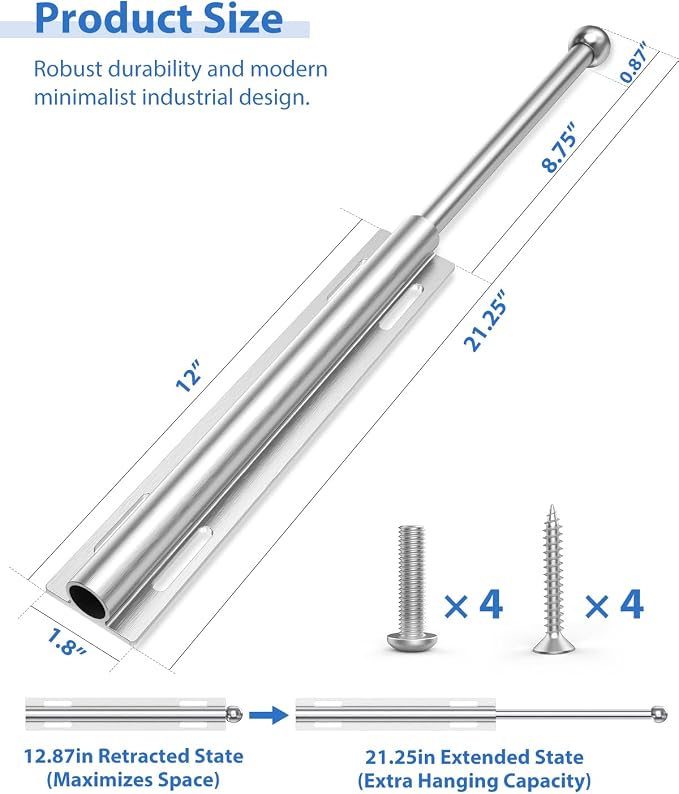 Valet Rod for Closet Pull Out, Adjustable Retractable Slide Out Valet Rod - Image 4