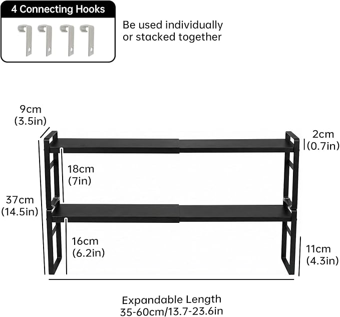 Stackable 2 Pack Expandable Narrow Tall Storage Shelf - Image 2
