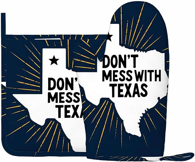 Mxocom Don't Mess with Texas Oven Mitt and Pot Holder with Silicone Cool Quote - Image 2