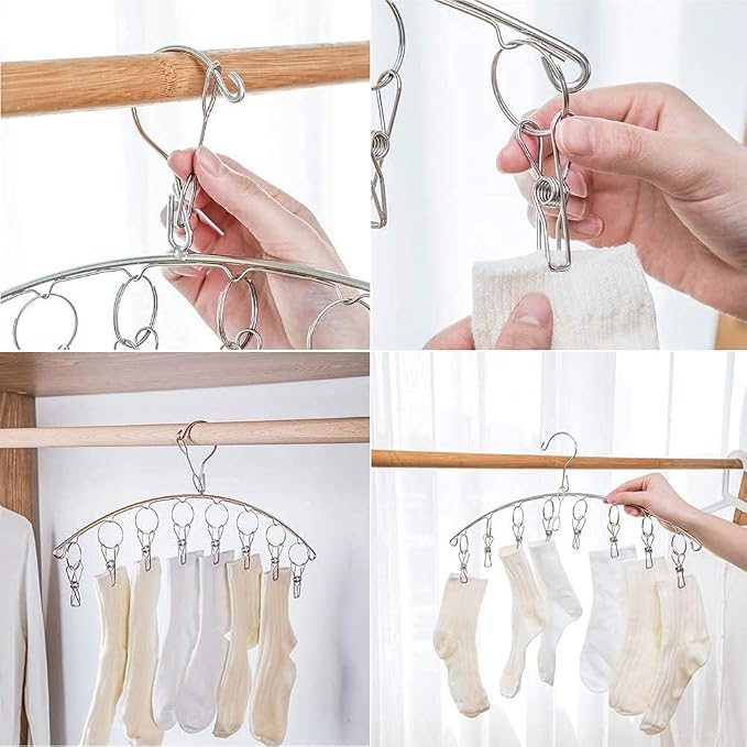 6 Pack Laundry Drying Hanger Rack, Stainless Steel Sock Underwear Peg Hanger - Image 5