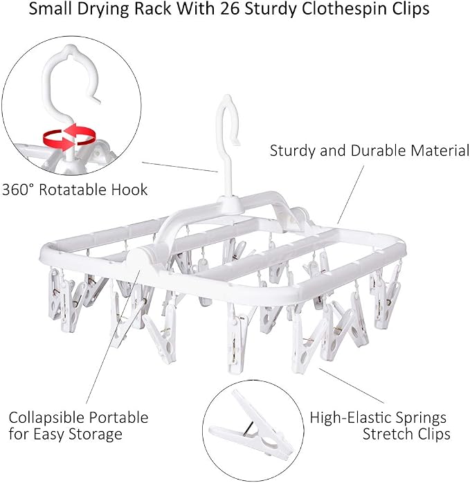 Foldable Plastic Hangers with 26 Drying Clips, Underwear Hanger with Clips - Image 5