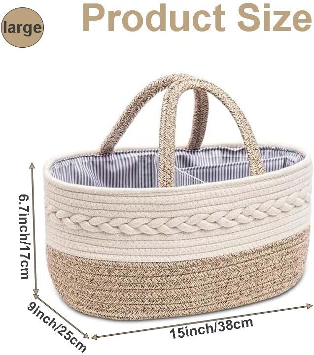 Large Cotton Rope Diaper Caddy Boho Diaper Storage Portable Car Organizer - Image 3