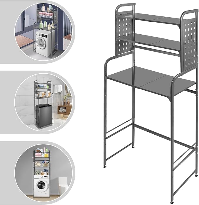 3-Tier Expandable Over Toilet Washing Machine Dryer Storage Utility Rack - Image 7