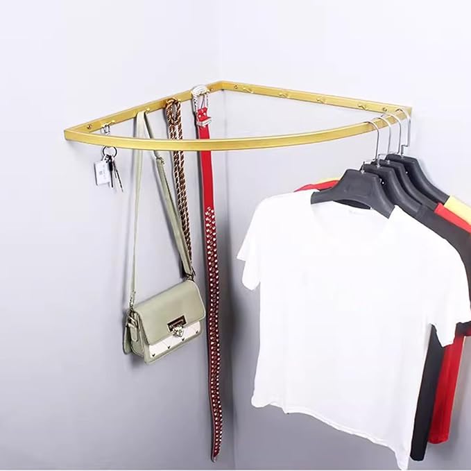 Iron Clothes Hanging Bar for Corner, Wall Mount Garment Clothing Storage Rack - Image 8