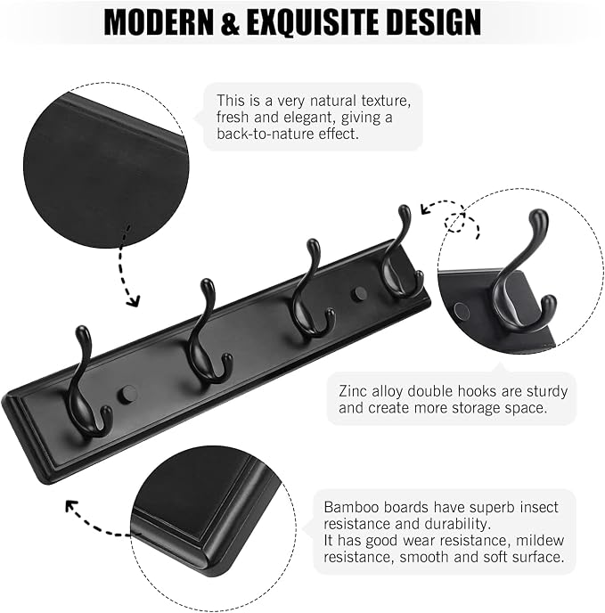 Badiano Wooden Coat Rack, Wall-Mounted Organizer - Image 4