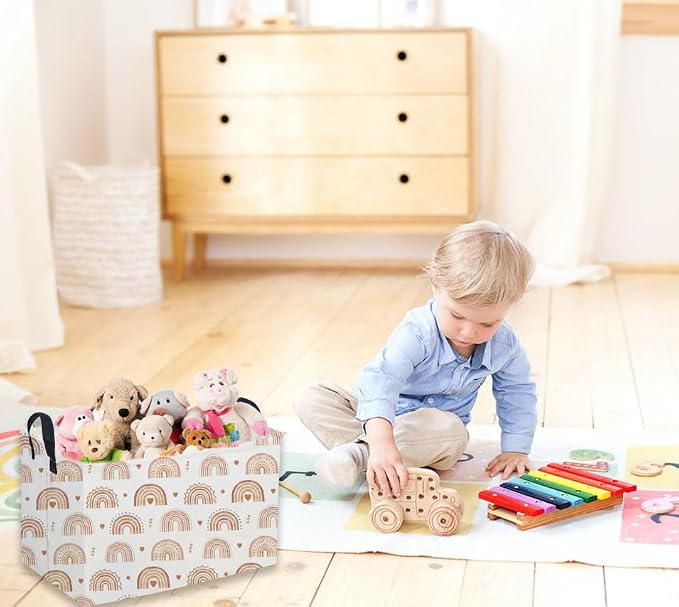 Sanjiaofeng Rectangular Boho Basket Rainbows Storage Bins, Girls Storage Basket - Image 5
