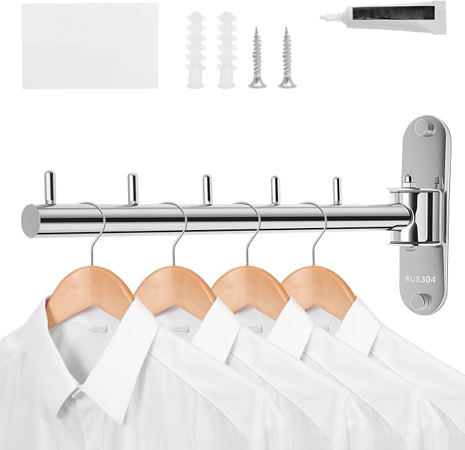 Wall Mounted Clothes Hanger Rack Swing Arm, Folding Clothes Hanger Space Saving by TKSDWBLTY