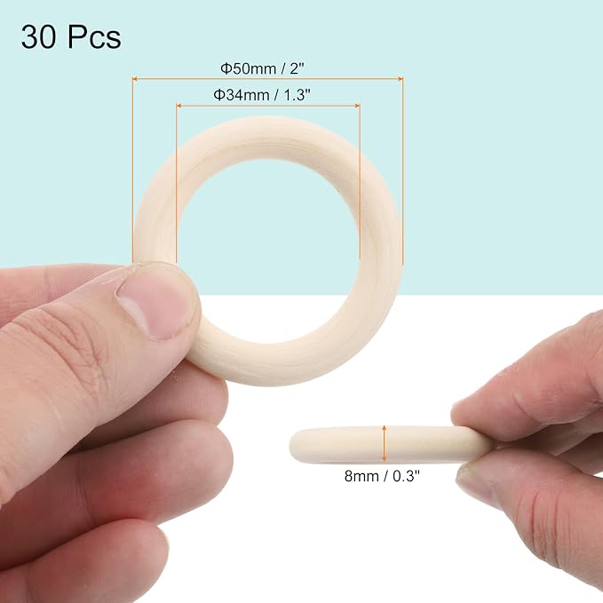 MECCANIXITY 50pcs 2" Unfinished Wooden Rings Smooth Natural Wood Macrame Rings - Image 2