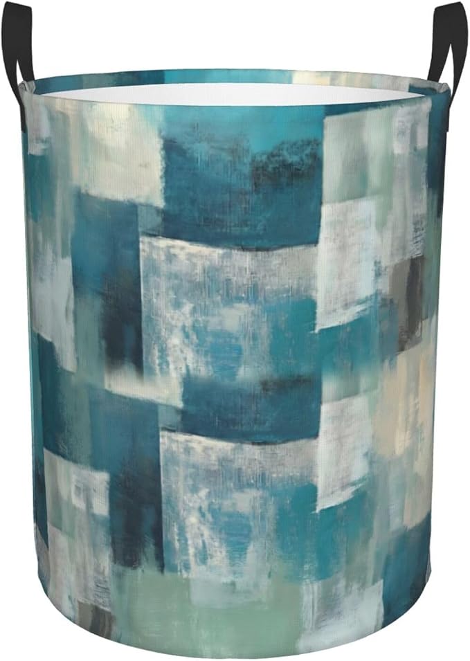 Turquoise Grey Geometric Laundry Hamper Bag - Image 9