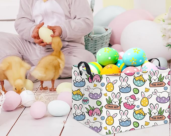 HIYAGON Rectangular Easter Gift Basket Kids Storage Organizer Bins Bedroom - Image 2