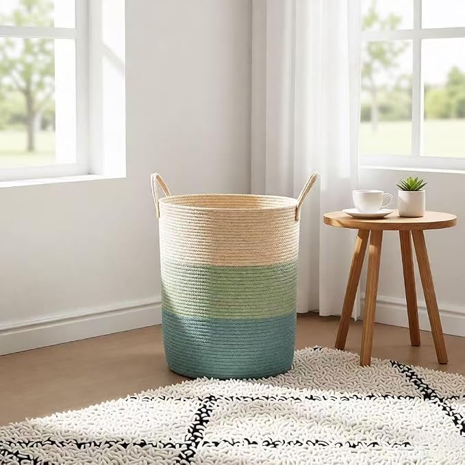 Laundry Basket, Woven Cotton Rope Laundry Hamper, 60L - Image 8