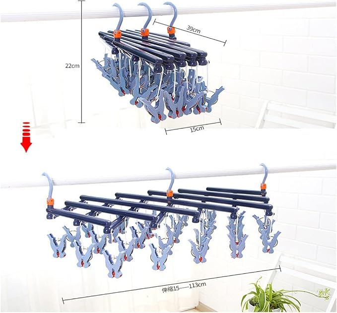 Retractable Clothespin Drying Rack Socks Underwear Multi-Clip Clothesline Home - Image 2