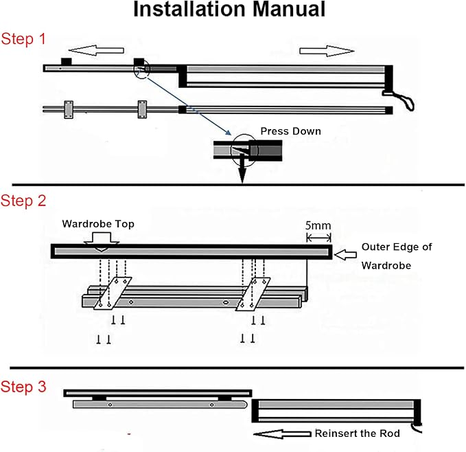 Valet Rod for Closet Pull Out, Adjustable Heavy Duty Steel Clothes Storage - Image 5
