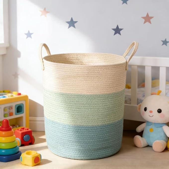 Laundry Basket, Woven Cotton Rope Laundry Hamper, 60L by Gorocking