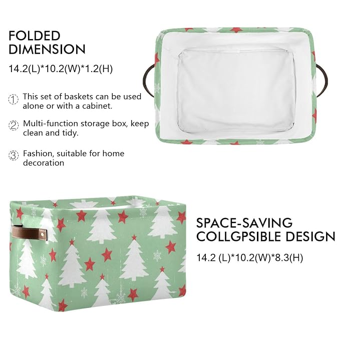 Christmas Stars Tree Green Pattern Rectangular Storage Bin Basket - Image 2