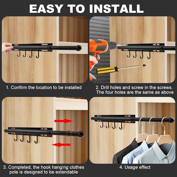 Valet Rod for Closet Pull Out, Retractable Slide Out Valets Rod Closet - Image 5