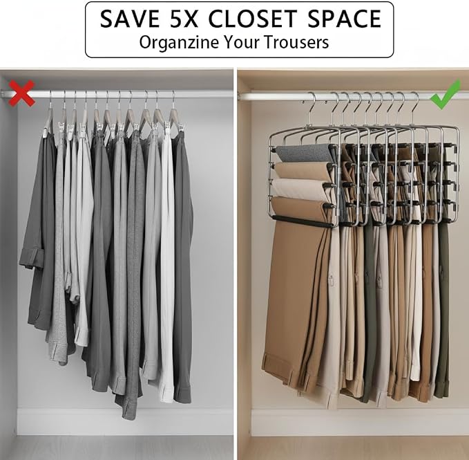 2-Pack Stainless Steel Pants Hangers, 5-Tier Space Saving Closet Organizer - Image 5