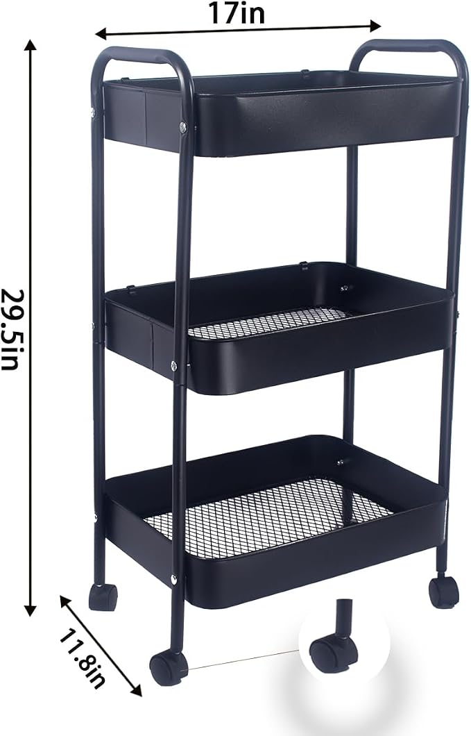 XIUSHE 3-Tier Metal Utility Cart Rolling Storage Organizer, Portable and Sturdy - Image 4