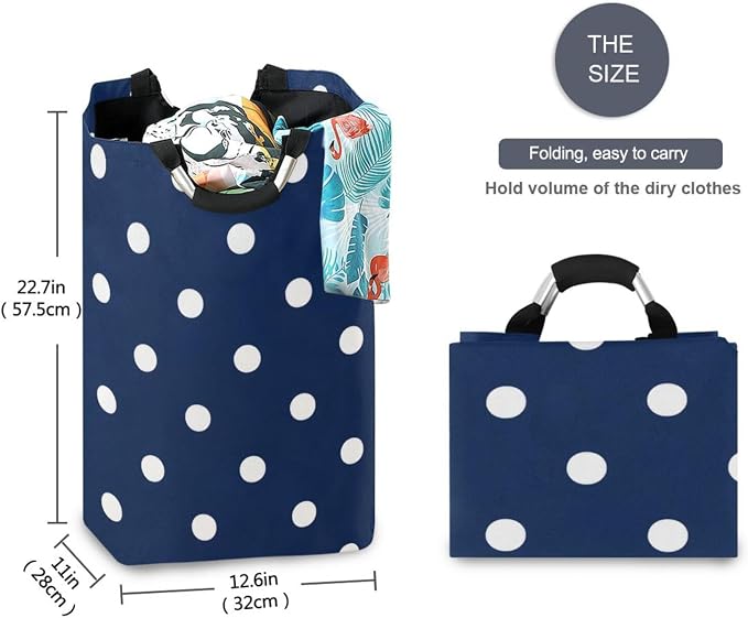 Navy Blue Polka Dot laundry baskets, folding and waterproof large laundry - Image 5