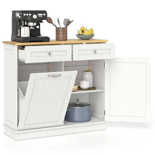 LDAILY Moccha Kitchen Tilt Out Trash Cabinet, Hideaway Recycling Cabinet - Image 9
