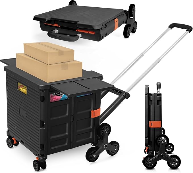 Foldable Utility Cart with Stair Climbing Wheels, Collapsible Rolling Crate by ZIYOULANG