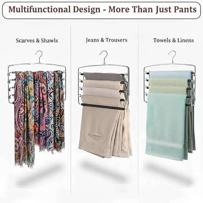 4-Pack Stainless Steel Pants Hangers, 5-Tier Space Saving Closet Organizer - Image 8