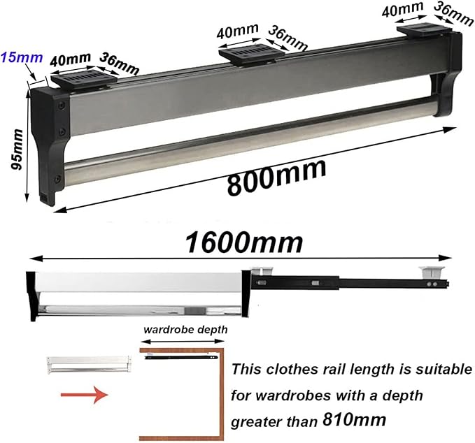 30-80cm Extendable Closet Rod Clothes Drying Rack - Image 2