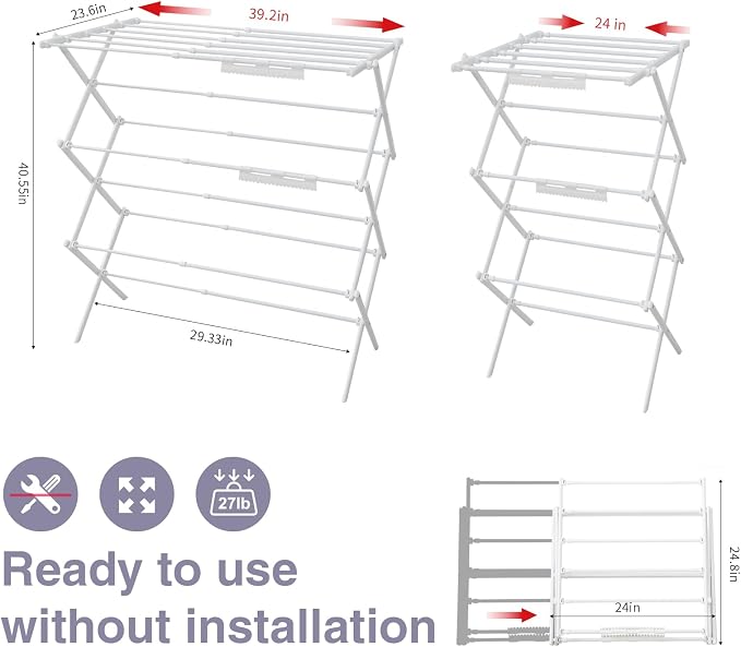 Foldable Clothes Drying Rack, Extendable Laundry Drying Rack, Clothes Airer - Image 3