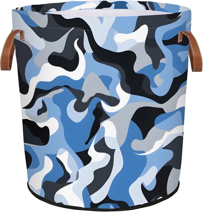 Blue Camo Laundry Hamper Waterproof Collapsible Basket by Mozaigos