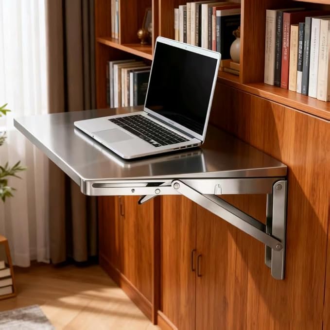 Wall Mounted Folding Table Stainless Steel Wall Shelf Floating Desk, Fold Down by Unknown
