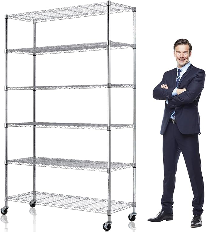 6-Tier Wire Shelving Unit with Wheels, 2100LBS Capacity NSF Certified by Meet+perfect
