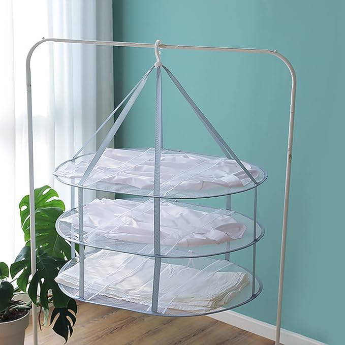 Funvalley Surperfect Foldable Hanging Mesh Dryer, Sweater Drying Rack 3-Tier - Image 2