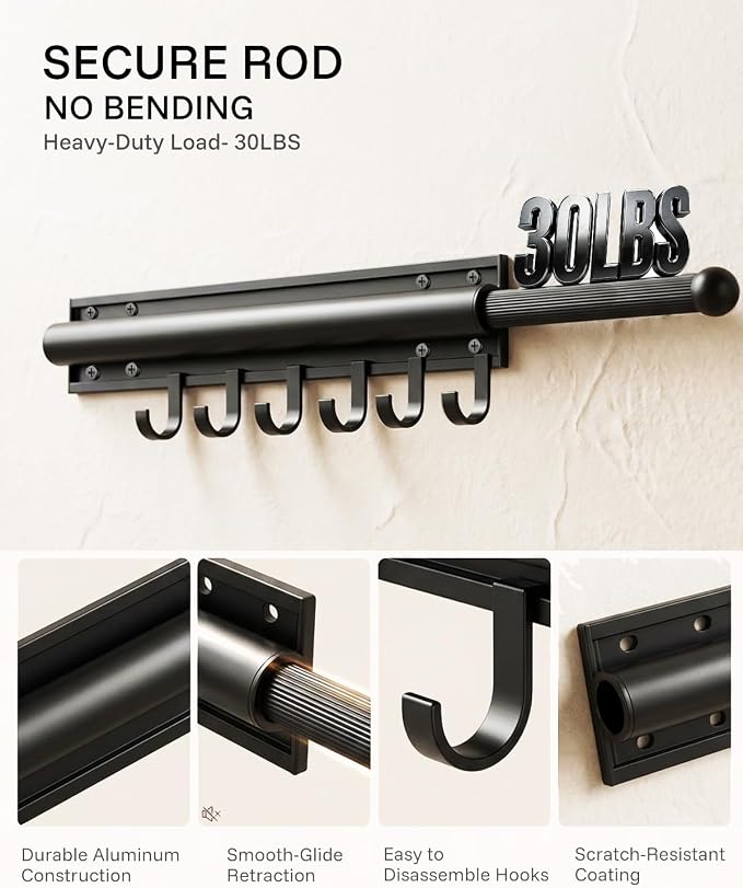 16 inch Valet Rod for Deeper Closet Pull Out, Closet Valet Rod Slide Out Pull - Image 4