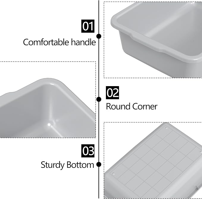 Commercial Bus Tub/Bus Box, 35 L Large Tote Box, 4 Packs Grey Plastic Storage - Image 3