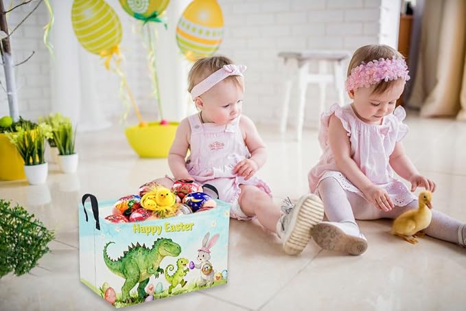 Sanjiaofeng Rectangular Easter Dinosaur Basket Dinosaur Storage Bins, Cute - Image 3