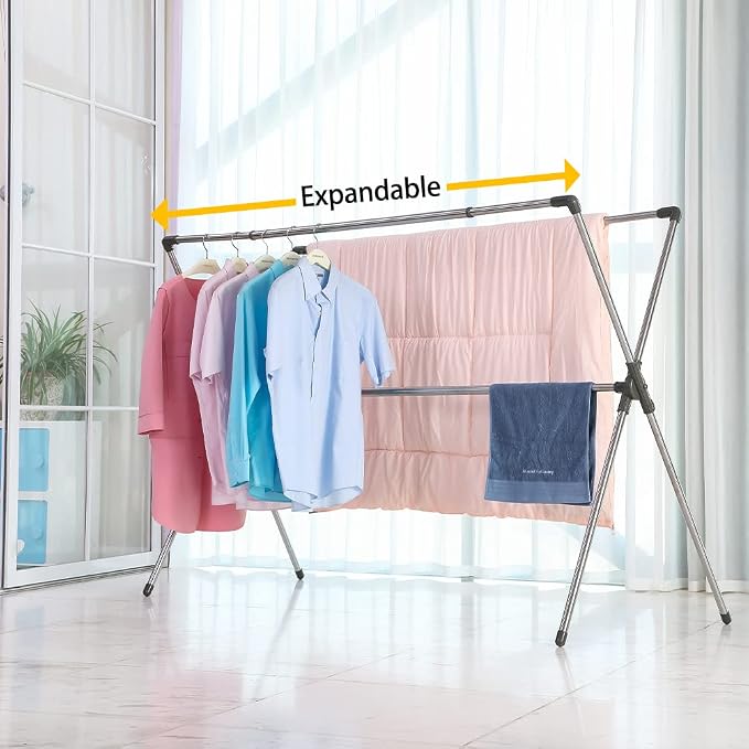 BAOYOUNI Folding Clothes Drying Rack Hanger Metal Double Poles Extendable - Image 3