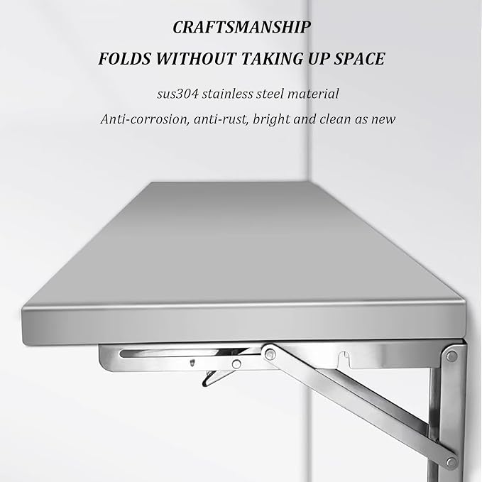 Stainless Steel Folding Table, Wall-Mounted Drop Leaf Table, Wall Mounted - Image 4
