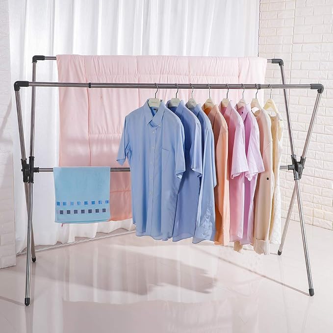 BAOYOUNI Double Poles Folding Clothes Drying Rack Stainless Steel Expandable - Image 3