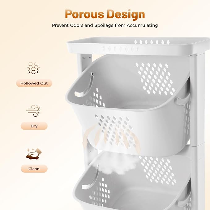 3 Tier Laundry Baskets, Laundry Hamper Cart - Image 4