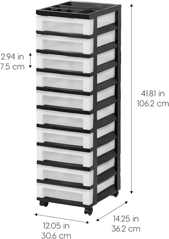 IRIS USA 2 Pack 10-Drawer Plastic Rolling Storage Cart Organizer - Image 3