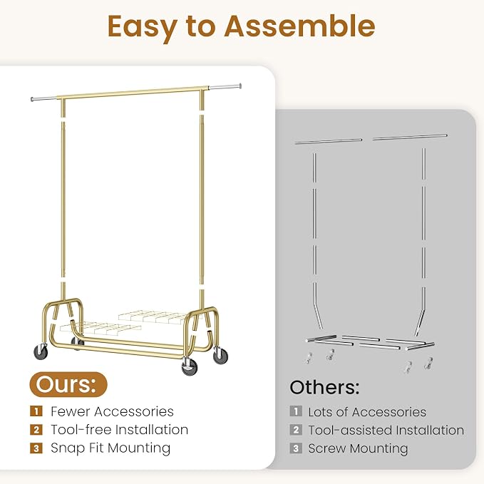 Heavy-duty Clothing Rack with Wheels, Rolling Clothes Rack, Clothes Racks - Image 5