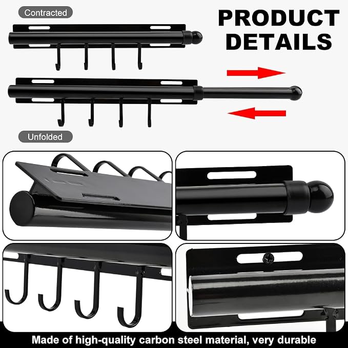 12 Inch Valet Rod for Closet Pull Out, Retractable Slide Out Clothes Hanger - Image 4