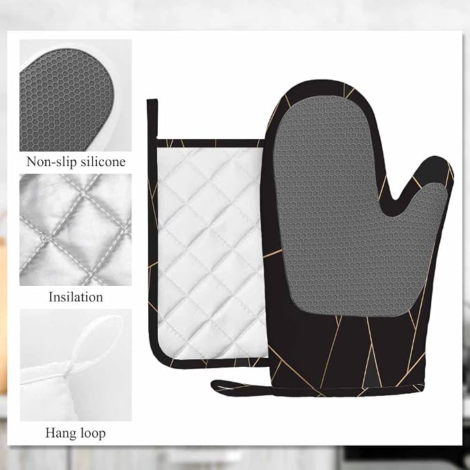 Mxocom Golden Line Polygonal Oven Mitt and Pot Holder - Image 6