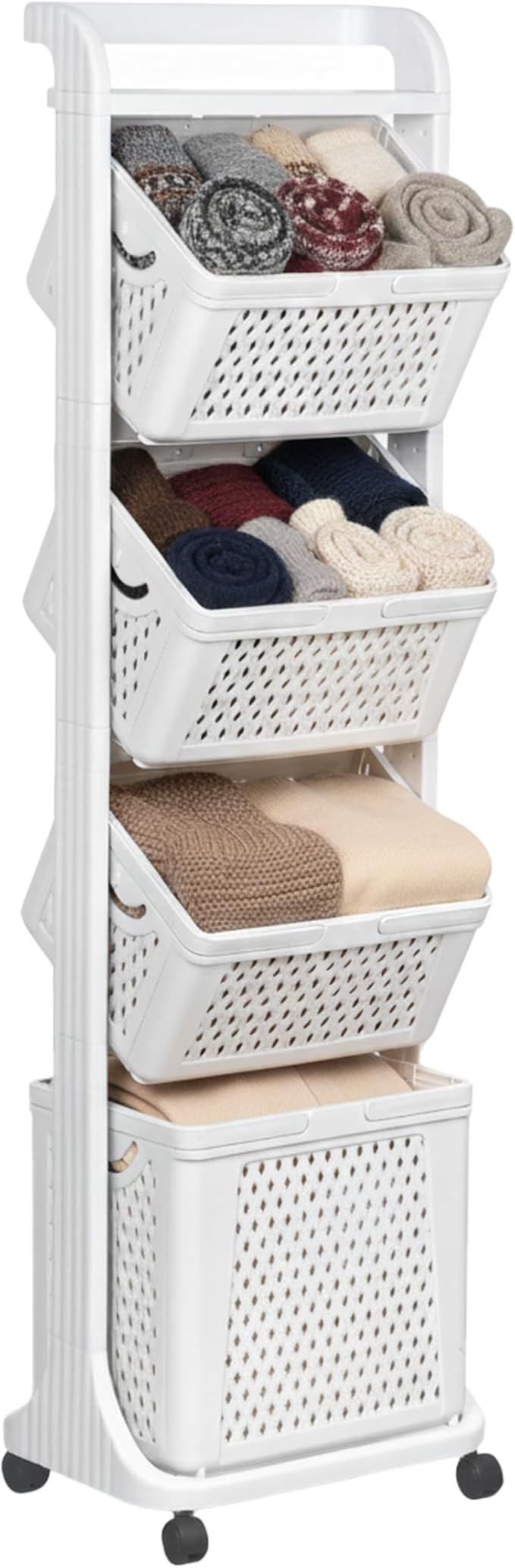 4 Tier Laundry Basket Organizer, 92L Vertical Laundry Hamper, Removable Rolling by ZOESHOMEWARE