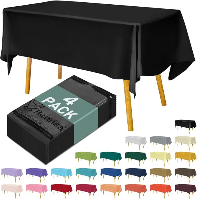 Disposable Plastic Tablecloth 54x108 Inch Rectangle by Hereisa