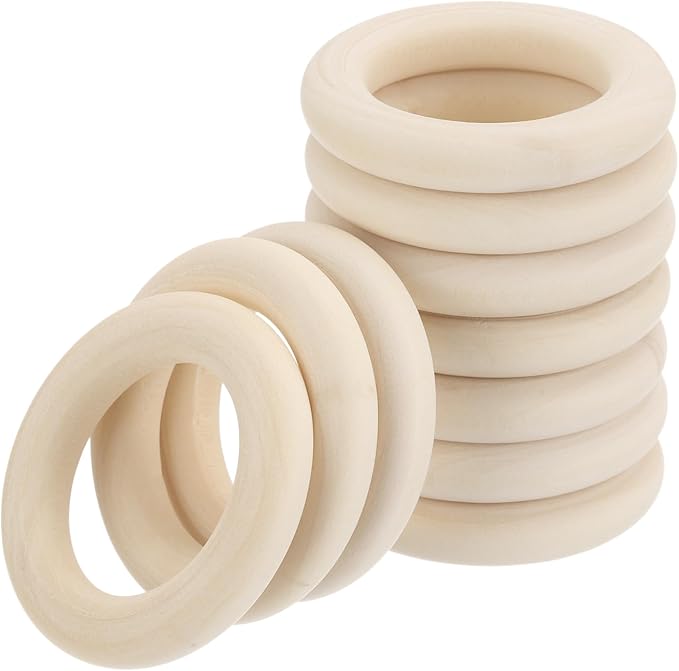MECCANIXITY 60pcs 1.8" Unfinished Wooden Rings Smooth Natural Wood Macrame Rings by MECCANIXITY