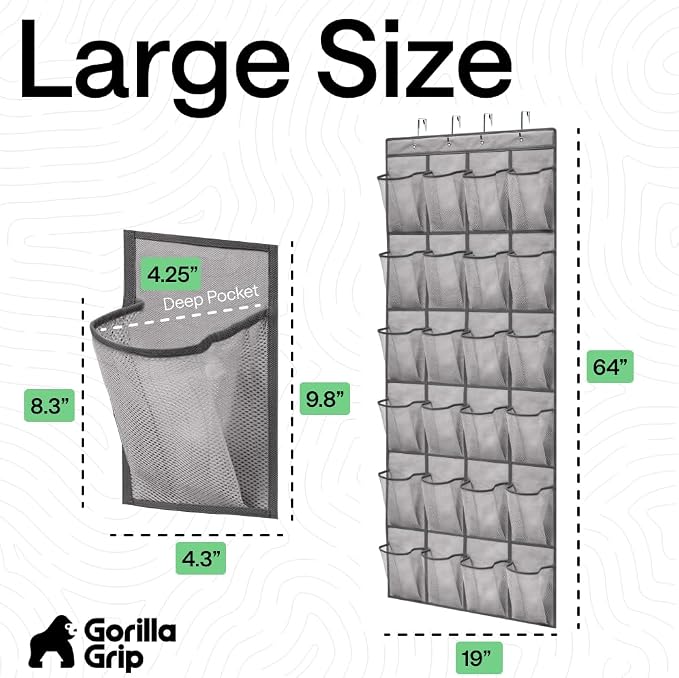 GORILLA GRIP Over the Door Shoe Organizer, 2 Pack, 24 Breathable Mesh Pockets - Image 7