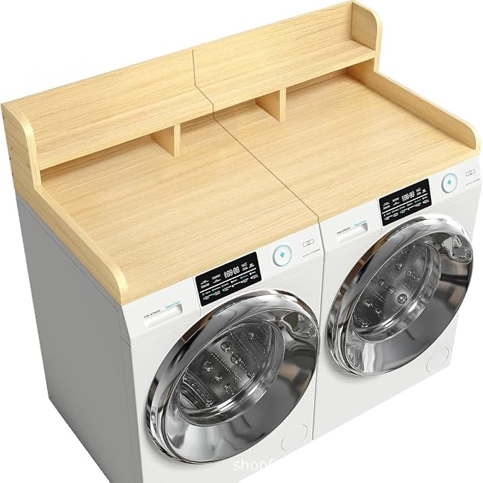 54"x27.5" Washer and Dryer Countertop Shelf, Double-Layer Wooden Laundry Topper - Image 5