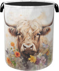 Highland Cow Summer Flowers Large Clothes Hamper Bag by Gearsly